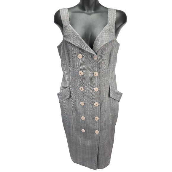 IRISβ SETLAKWE Wool Blend Button-Up Double-Breasted Plaid Sheath Gray Dress 12 - Picture 4 of 12